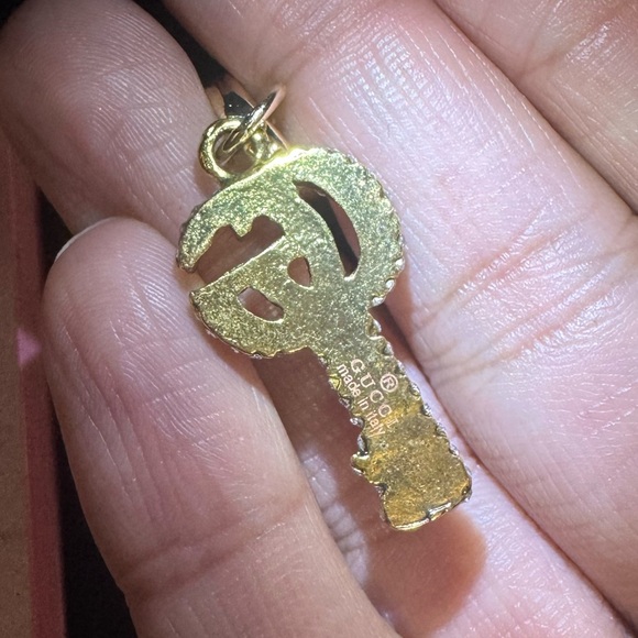 Gucci Charm Pendant GG Key Shape Rhinestone necklace w/ Gold Chain & Dusty - Picture 3 of 6